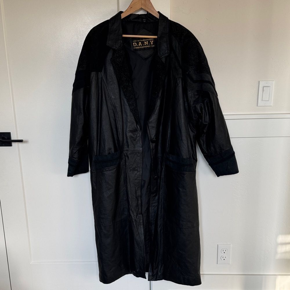 DirectactionD.A.N.Y Vintage Black Leather Women's Trench Grunge Long Coat Size L